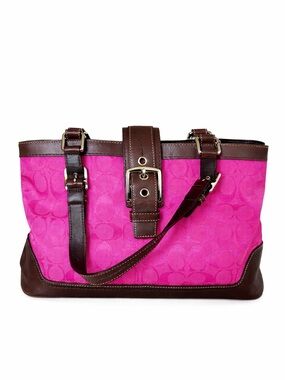 Y2K 2008 Coach Soho Signature pink jacquard buckle satchel  F13020